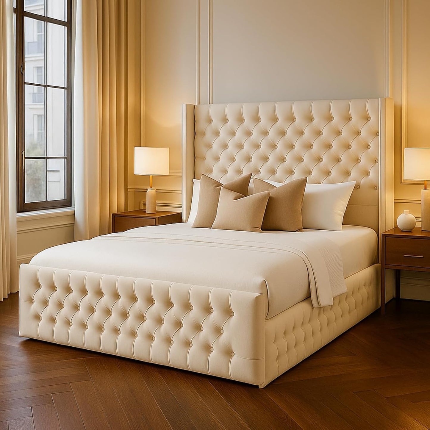 🛏️ Atomic Sleep™️ Luxury Chesterfield Wingback Bed — King Size with Gas Lift Storage